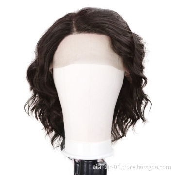 Aisi Hair Human Hair Color 4# Short Bob Swiss Lace Wigs Body Wave 100% Brazilian Human Hair Lace Front Wigs For Black Women